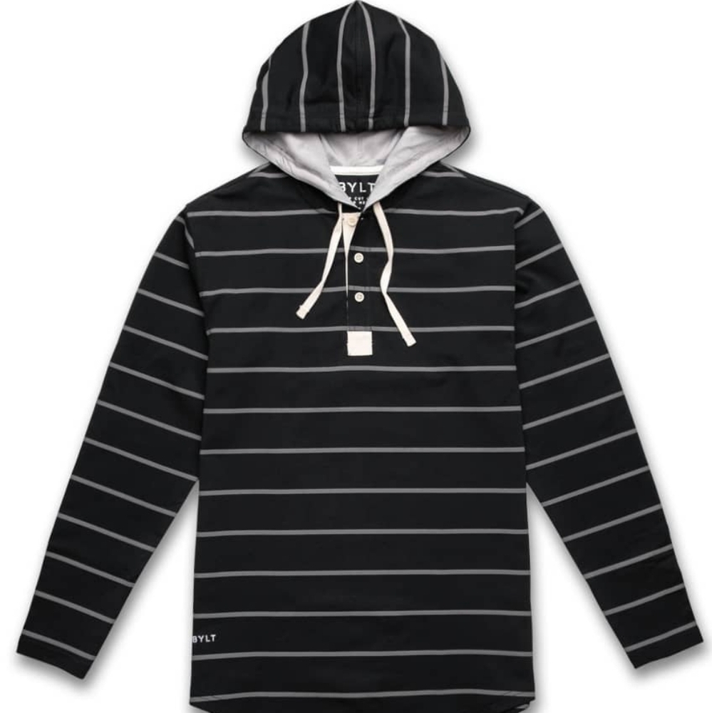 BYLT Basics Black and Gray Striped Hoodie